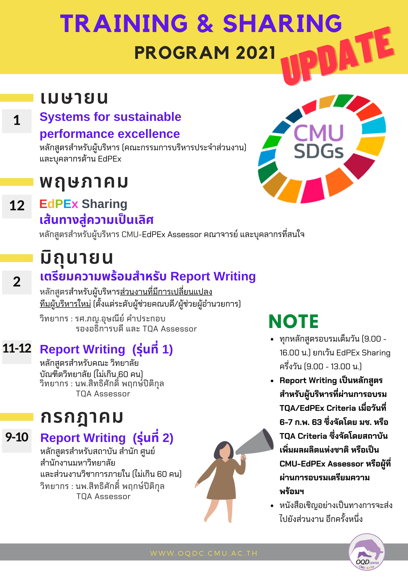 การเปลี่ยนแปลงกำหนดการจัดอบรม ประจำปี 2564